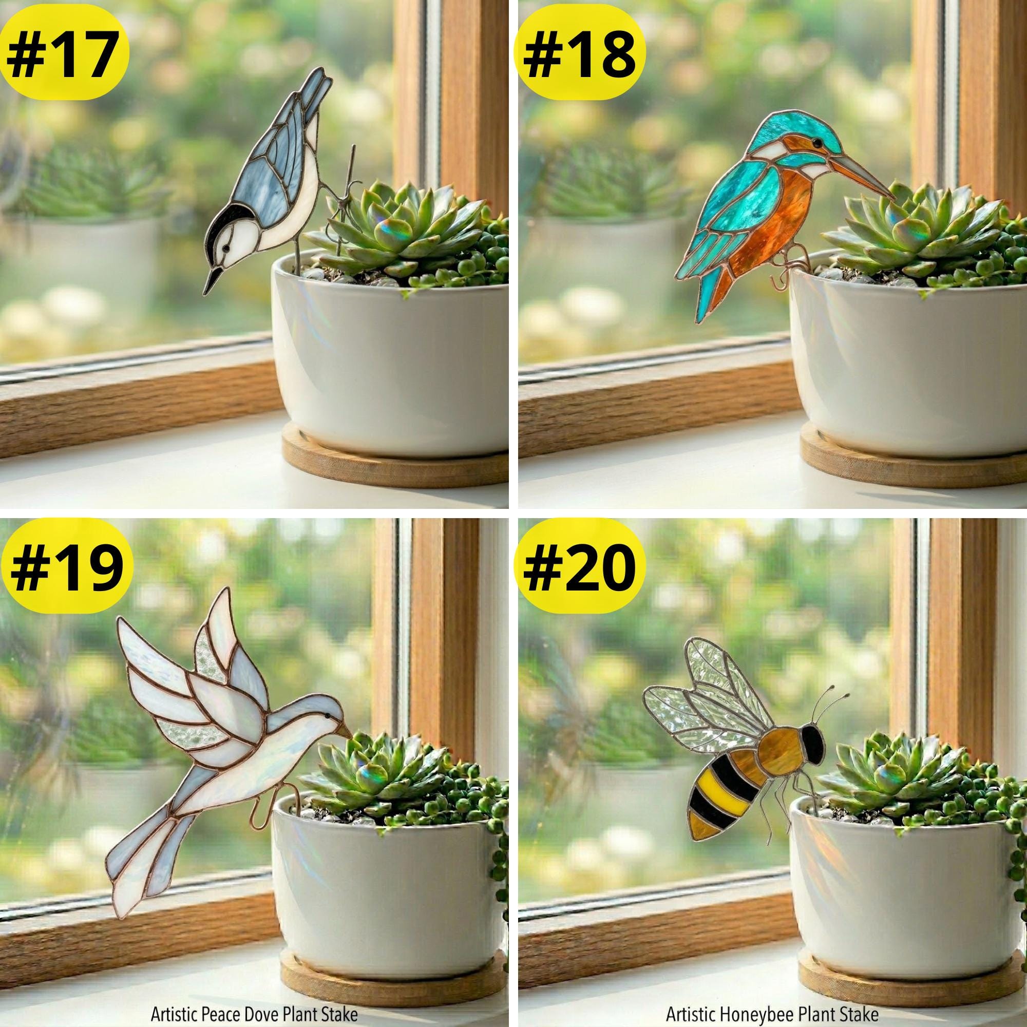 Monarch Butterfly Stained Glass Stake Indoor Planter Decor Botanical Fairy Garden Memorial Gift for Mom Plant Lover Suncatcher