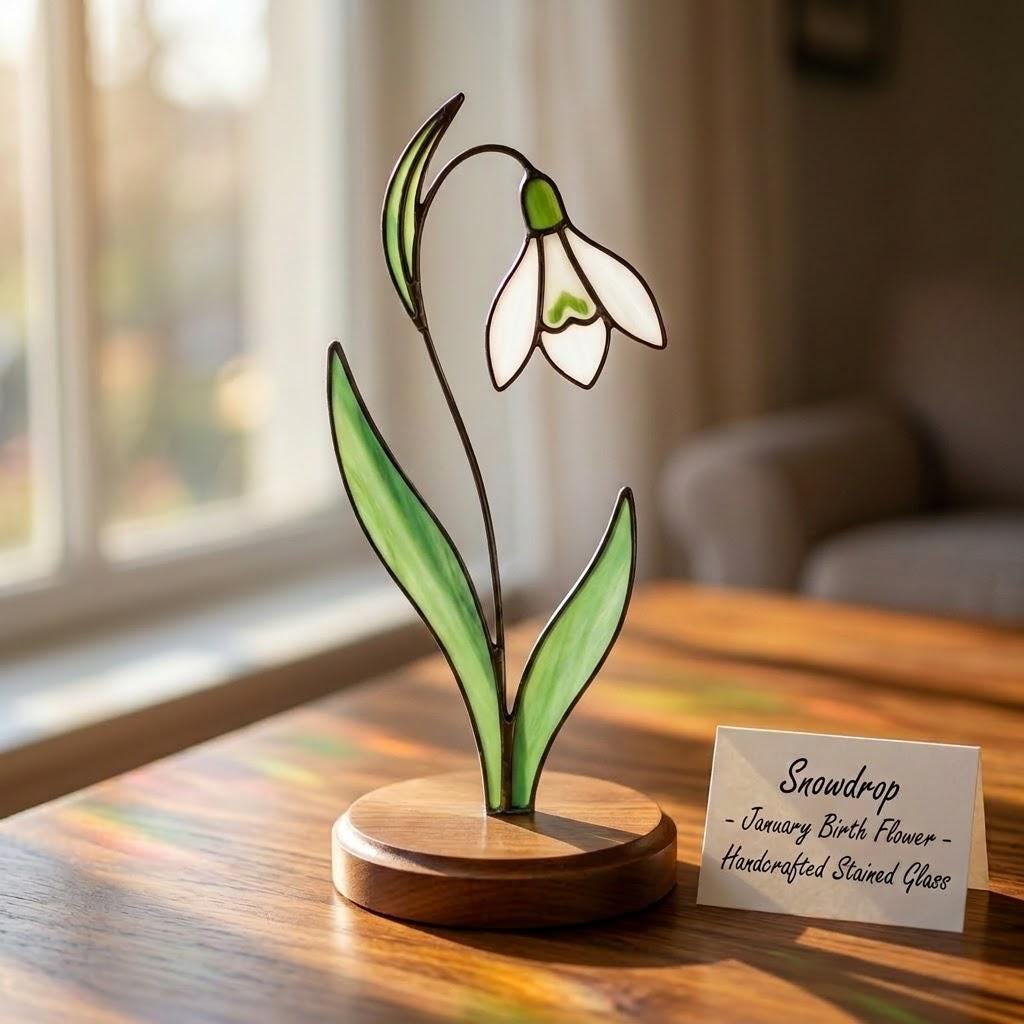 Mother's Day Gift, Personalized Birth Flower Stained Glass, Custom Plant Stake for Mom, Grandma's Garden Gift, Birthday Flower for Her, Boho