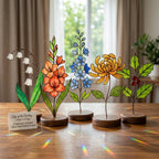 Stained Glass Plant Stake, Personalized Birth Flower Garden Decor, Mother's Day Gift for Gardeners, Custom Flower Stake, Grandma Garden