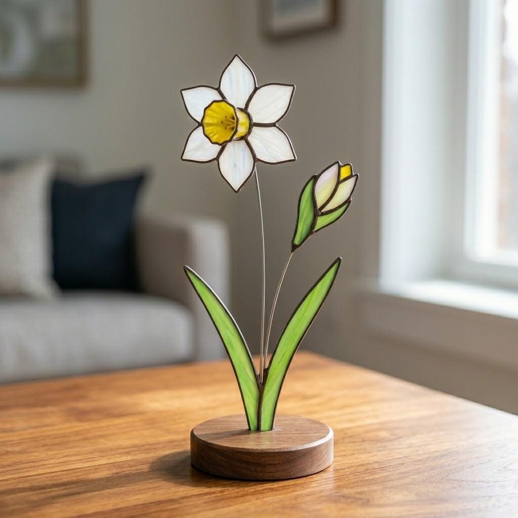 Stained Glass Plant Stake, Personalized Birth Flower Garden Decor, Mother's Day Gift for Gardeners, Custom Flower Stake, Grandma Garden