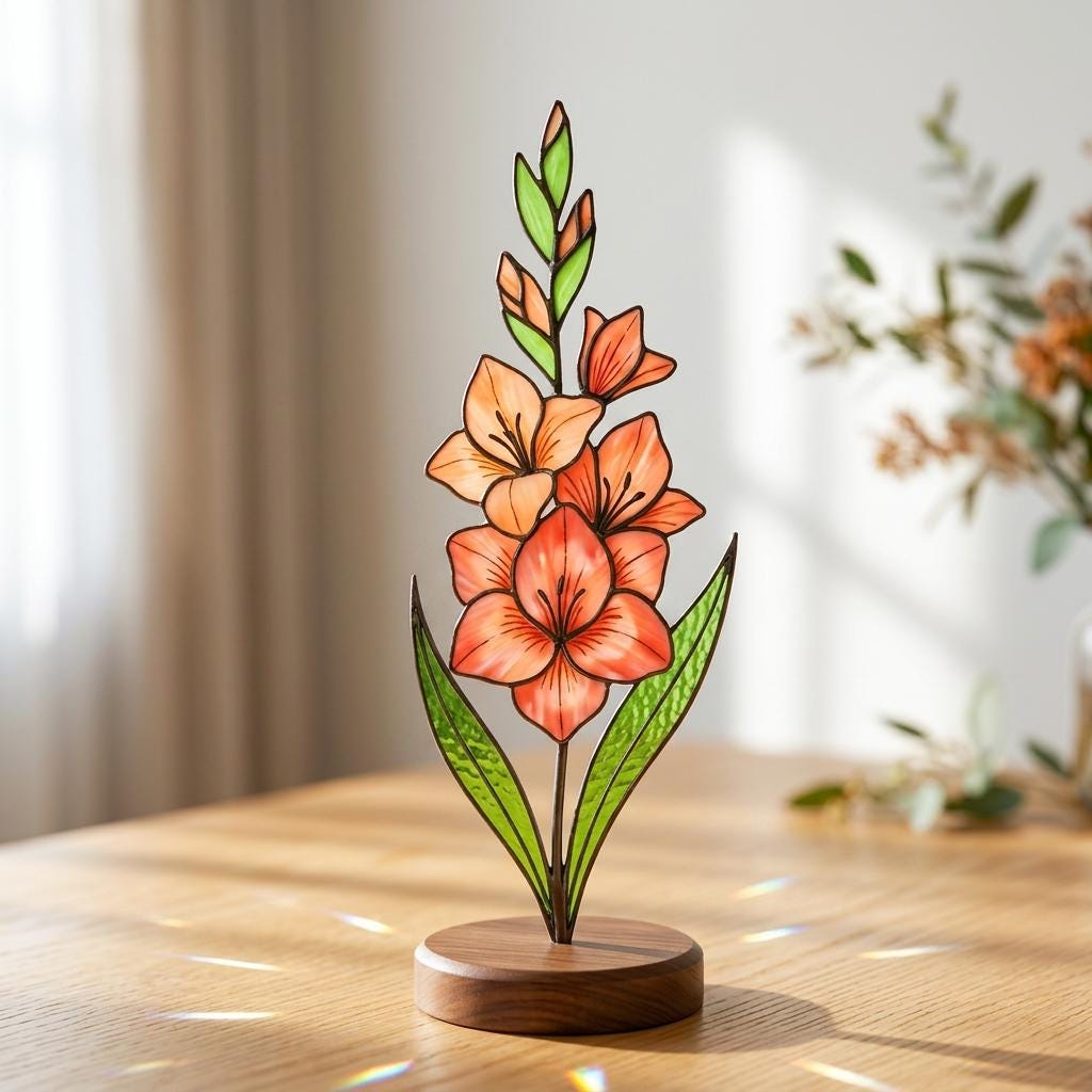 Stained Glass Birth Flower Plant Stake - Personalized Keepsake Gift, Mom Grandma Birthday Flower