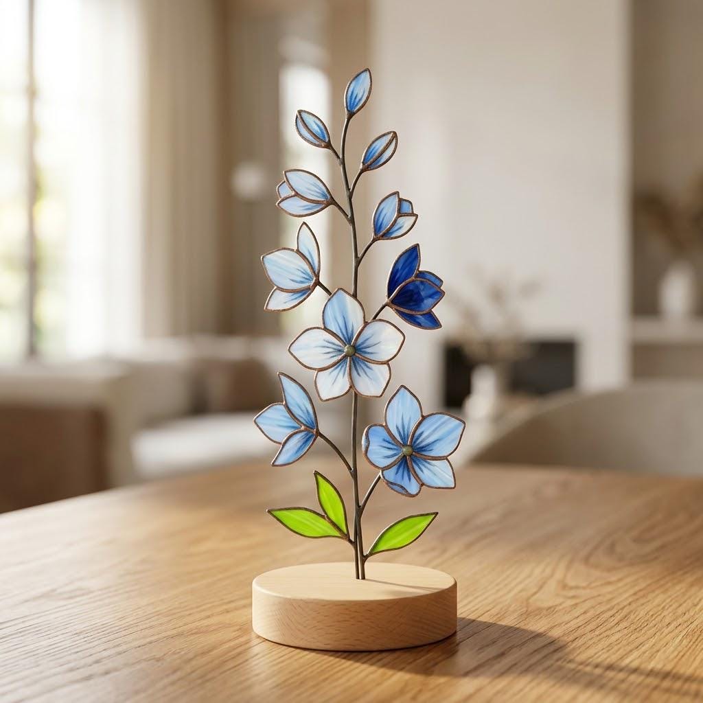 Mother's Day Gift, Personalized Birth Flower Stained Glass, Custom Plant Stake for Mom, Grandma's Garden Gift, Birthday Flower for Her, Boho