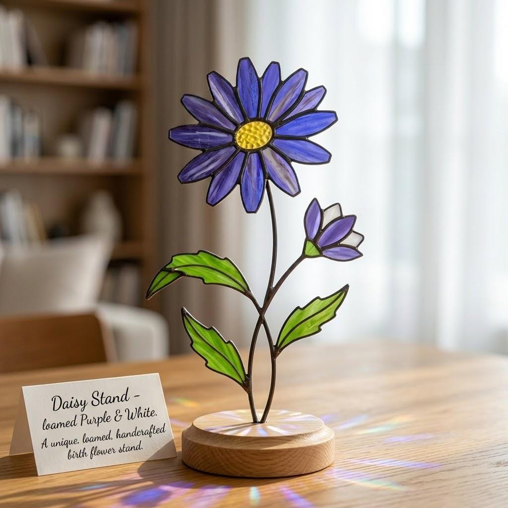 Stained Glass Birth Flower Plant Stake - Personalized Keepsake Gift, Mom Grandma Birthday Flower