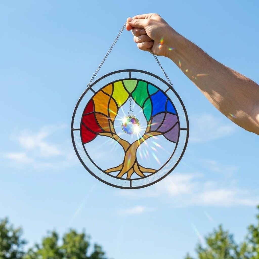 Custom Family Tree Stained Glass Suncatcher Personalized Gift for Grandma Tree of Life Window Hanging Thoughtful Mother's Day Gift