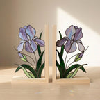 Stained Glass Iris Bookends Gift for Book Lover Mother's Day Gift for Mom Floral Bookshelf Decor Reading Nook Aesthetic