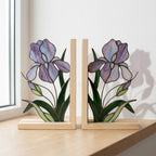 Stained Glass Iris Bookends Gift for Book Lover Mother's Day Gift for Mom Floral Bookshelf Decor Reading Nook Aesthetic