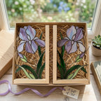 Stained Glass Iris Bookends Gift for Book Lover Mother's Day Gift for Mom Floral Bookshelf Decor Reading Nook Aesthetic