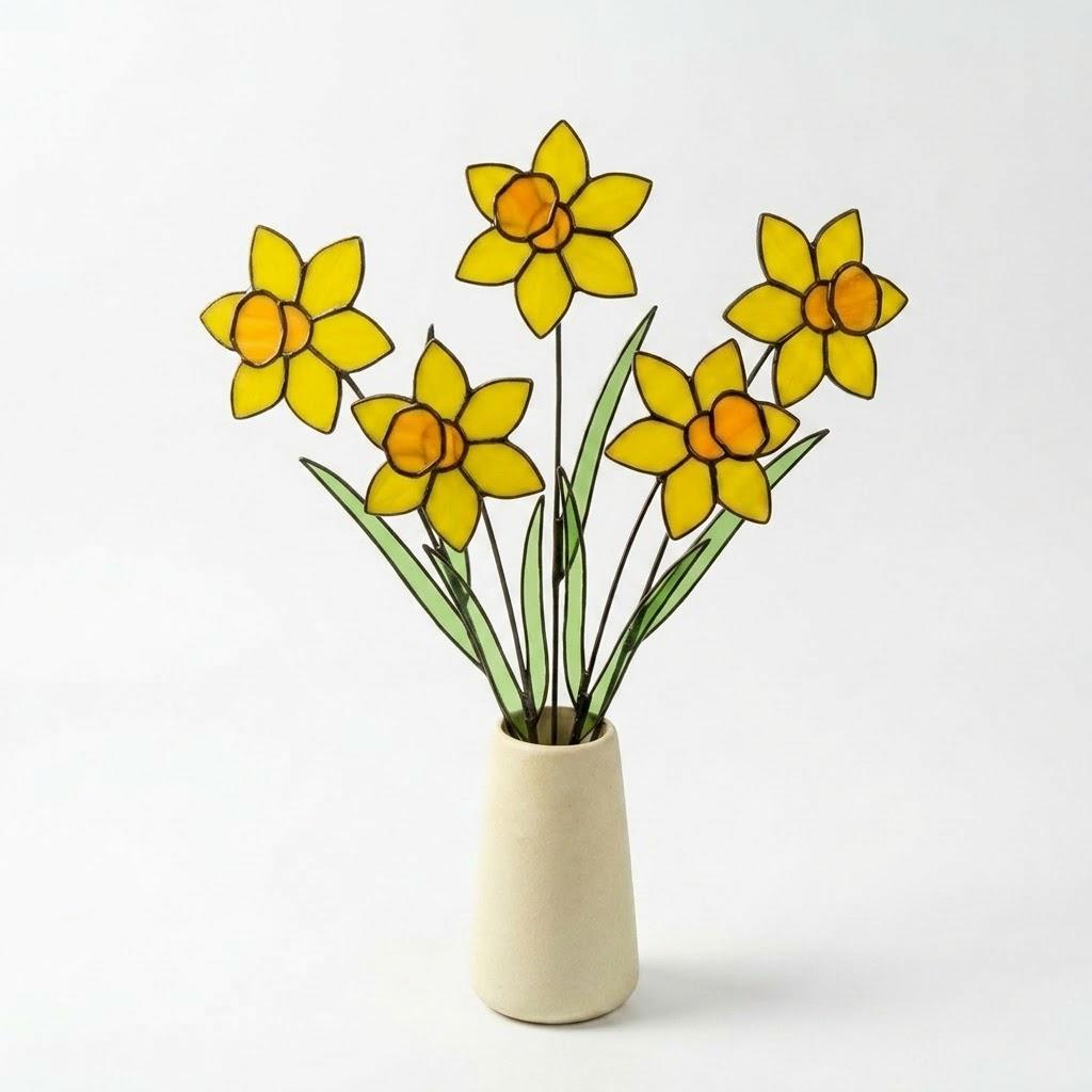 Stained Glass Daffodil Flower | Mother's Day Gift for Mom | March Birth Month | Everlasting Spring Window Decor | Birthday Gift Her