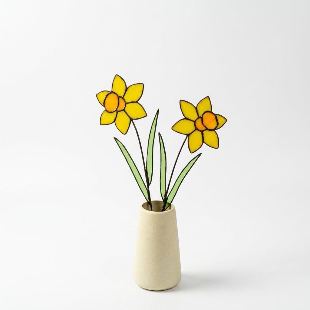 Stained Glass Daffodil Flower | Mother's Day Gift for Mom | March Birth Month | Everlasting Spring Window Decor | Birthday Gift Her