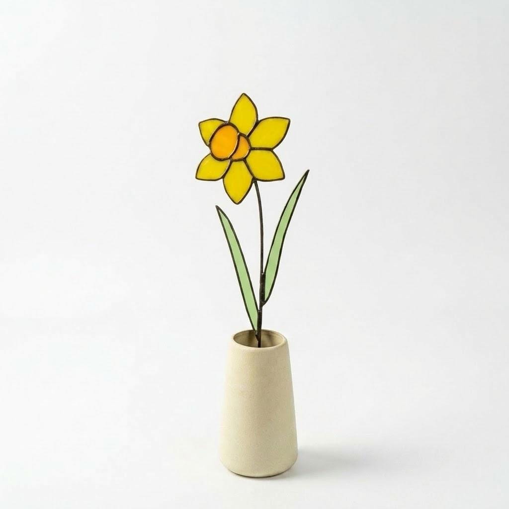 Stained Glass Daffodil Flower | Mother's Day Gift for Mom | March Birth Month | Everlasting Spring Window Decor | Birthday Gift Her