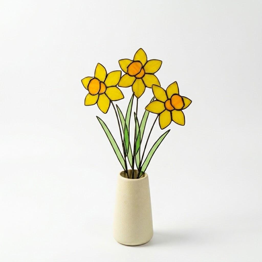 Stained Glass Daffodil Flower | Mother's Day Gift for Mom | March Birth Month | Everlasting Spring Window Decor | Birthday Gift Her