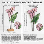 Calla Lily Stained Glass Flower 6th Anniversary Gift for Wife Mother's Day Gift Sympathy Gift Everlasting Pink Floral Decor