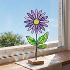 Purple Stained Glass Flower on Stand February Birth Month Mother's Day Gift for Mom Everlasting Desk Decor Birthday Gift Her