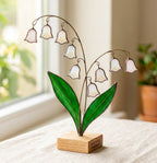 May Birth Flower Glass Art on Stand Lily of the Valley Suncatcher Cottagecore Window Sill Decor Plant Lover Gift Spring Aesthetic