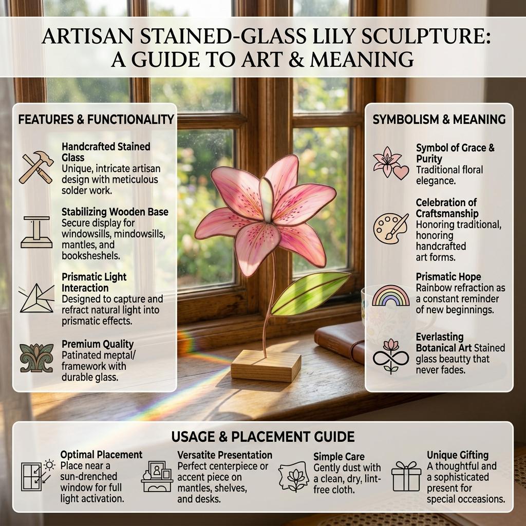 Pink Lily Stained Glass Flower Anniversary Gift for Wife Mother's Day Gift Everlasting Floral Decor May Birth Month Gift