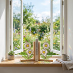 White Daisy Stained Glass Bookends, Natural Pine Wood Base April Birth Flower Gift Handmade Flower Suncatcher, Nursery Decor, Book Gift