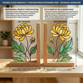 Stained Glass Marigold Bookends, Solid Oak Base October November Birth Flower Gift Handmade Chrysanthemum Flower Suncatcher, Office Decor