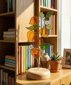 Stained Glass Physalis Plant Sculpture, Chinese Lantern Suncatcher Fall Autumn Home Decor Unique Housewarming Gift, Botanical Table Art