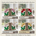Personalized Stained Glass Orchid Bookends, Natural Wood Base | Custom Engraved Flower Gift | Orchid Suncatcher, Home Library Decor