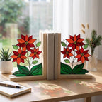 Personalized Poinsettia Stained Glass Bookends December Birth Flower Gift Red Floral Suncatcher, Graduation Gift, Unique Christmas Decor