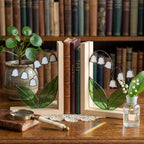 Lily of the Valley Stained Glass Bookends, Natural Wood Base May Birth Flower Gift White Floral Suncatcher, Unique Wedding Gift for Her