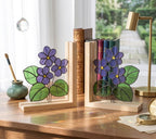 Personalized African Violet Stained Glass Bookends | February Birth Flower Gift | Purple Floral Suncatcher, Unique Teacher Gift