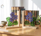 Personalized African Violet Stained Glass Bookends | February Birth Flower Gift | Purple Floral Suncatcher, Unique Teacher Gift