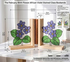 Personalized African Violet Stained Glass Bookends | February Birth Flower Gift | Purple Floral Suncatcher, Unique Teacher Gift