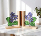 Personalized African Violet Stained Glass Bookends | February Birth Flower Gift | Purple Floral Suncatcher, Unique Teacher Gift