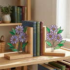 Personalized Purple Aster Stained Glass Bookends September Birth Flower Gift Purple Flower Suncatcher, Unique Teacher Gift, Library Decor