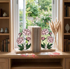 Personalized Peony Stained Glass Bookends | May Birth Flower Gift | Pink Floral Suncatcher, Unique Wedding Gift, Luxury Home Office Decor