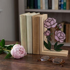 Personalized Peony Stained Glass Bookends | May Birth Flower Gift | Pink Floral Suncatcher, Unique Wedding Gift, Luxury Home Office Decor
