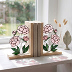 Personalized Peony Stained Glass Bookends | May Birth Flower Gift | Pink Floral Suncatcher, Unique Wedding Gift, Luxury Home Office Decor