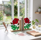 Personalized Hibiscus Stained Glass Bookends August Birth Flower Gift Red Tropical Suncatcher, Unique Teacher Gift, Beach House Decor