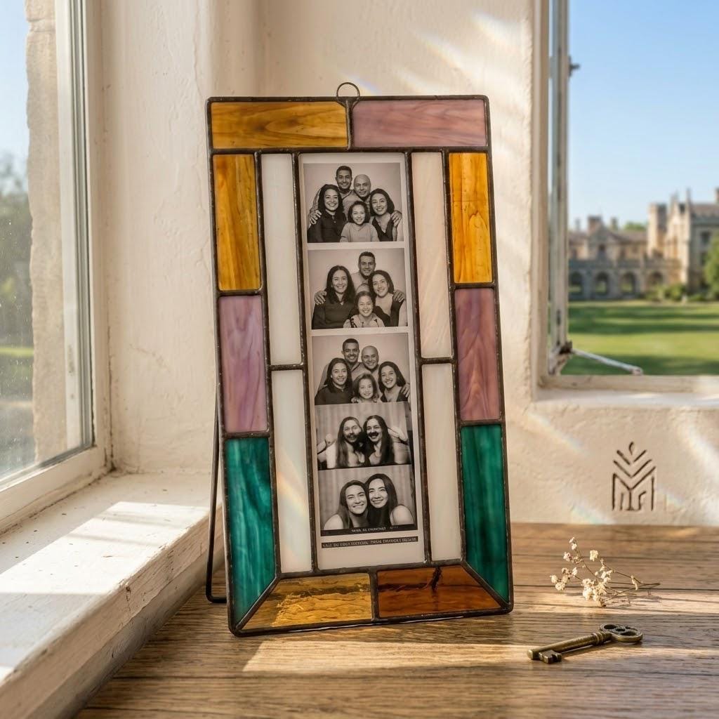 Stained Glass Photo Frame, Personalized Mother's Day Gift, Custom Tiffany Picture Frame 4x6 5x7, Anniversary Gift for Her, Boho Home Decor
