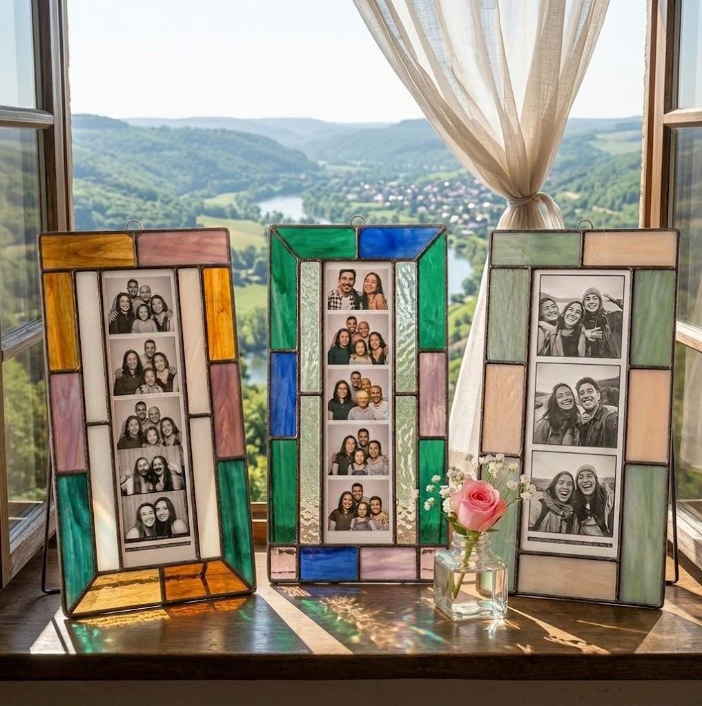 Stained Glass Photo Frame, Personalized Mother's Day Gift, Custom Tiffany Picture Frame 4x6 5x7, Anniversary Gift for Her, Boho Home Decor