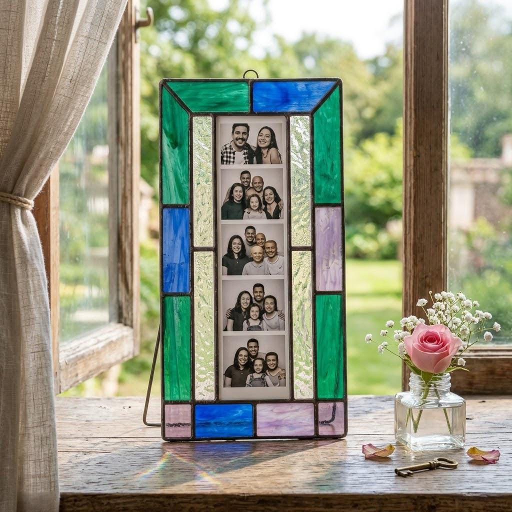 Stained Glass Photo Frame, Personalized Mother's Day Gift, Custom Tiffany Picture Frame 4x6 5x7, Anniversary Gift for Her, Boho Home Decor