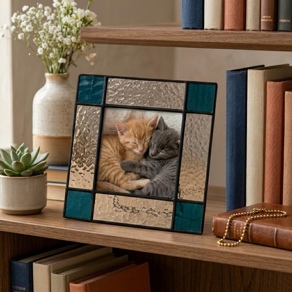 Handcrafted Glass Photo Frame Wedding Picture Display Pet Memorial Gift Tabletop Desk Decor Unique Birthday Gift for Her