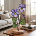 Violet Stained Glass Flower February Birth Month Gift Mother's Day Gift for Mom 2D Floral Desk Decor Unique Birthday Gift for Her