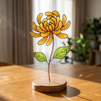 Custom Birth Month Flower, Stained Glass Decor with Wood Base, Personalized Gift for Her, Mothers Day Glass Art, Engraved Name Keepsake