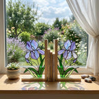 Stained Glass Iris Bookends Gift for Book Lover Mother's Day Gift for Mom Floral Bookshelf Decor Reading Nook Aesthetic