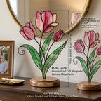 Stained Glass Tulip Flower Mother's Day Gift for Mom March Birth Month Gift Everlasting Desk Decor Anniversary Gift for Wife
