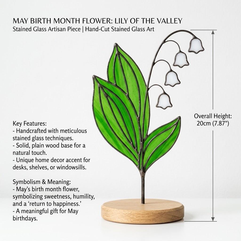 Lily of the Valley Stained Glass Flower May Birth Month Gift Mother's Day Gift for Mom Cottagecore Room Decor Botanical Art
