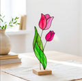 Stained Glass Tulip Flower on Stand Mother's Day Gift for Mom April Birth Flower Everlasting Floral Desk Decor Anniversary Gift