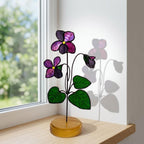 Violet Stained Glass Flower on Stand Mother's Day Gift for Mom February Birth Month Everlasting Floral Desk Decor Anniversary Gift