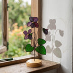 Violet Stained Glass Flower on Stand Mother's Day Gift for Mom February Birth Month Everlasting Floral Desk Decor Anniversary Gift