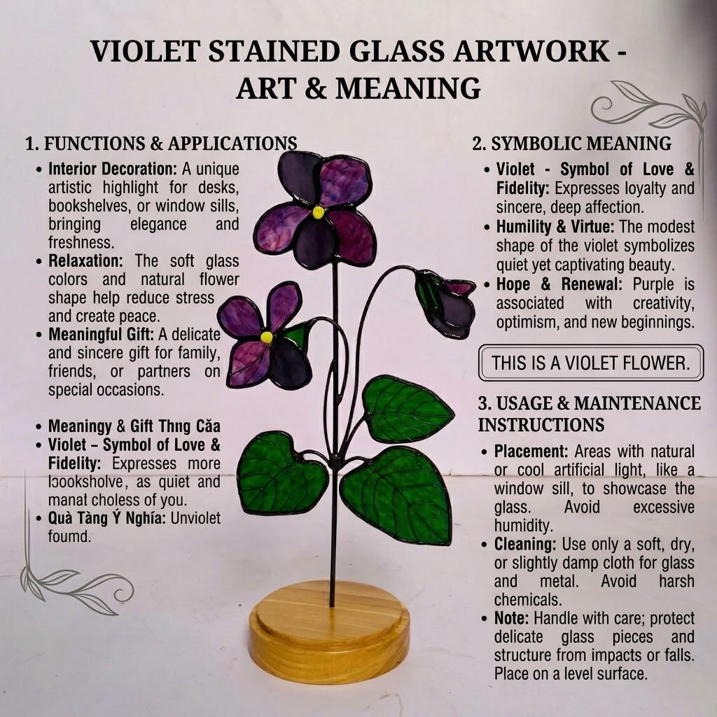 Violet Stained Glass Flower on Stand Mother's Day Gift for Mom February Birth Month Everlasting Floral Desk Decor Anniversary Gift