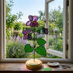 Violet Stained Glass Flower on Stand Mother's Day Gift for Mom February Birth Month Everlasting Floral Desk Decor Anniversary Gift