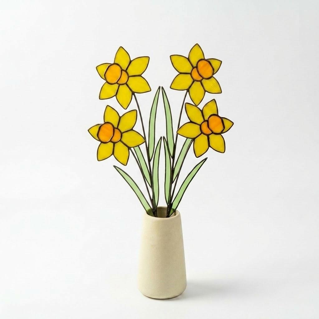 Stained Glass Daffodil Flower | Mother's Day Gift for Mom | March Birth Month | Everlasting Spring Window Decor | Birthday Gift Her