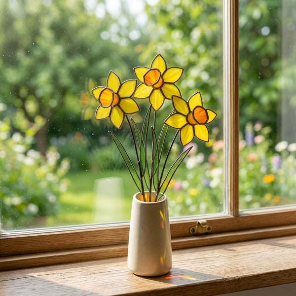 Stained Glass Daffodil Flower | Mother's Day Gift for Mom | March Birth Month | Everlasting Spring Window Decor | Birthday Gift Her